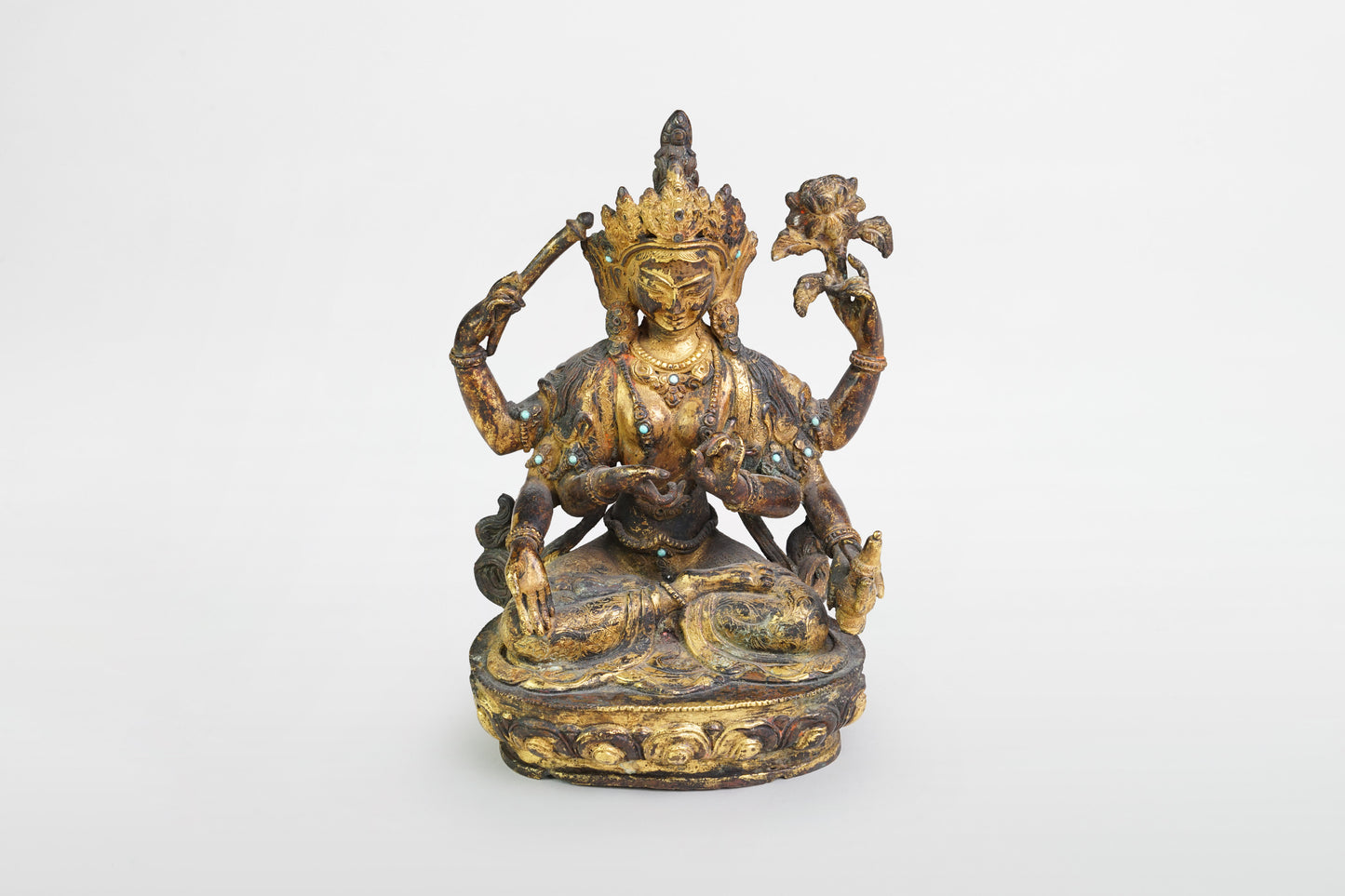 Goldene Bronzestatuette von Vasudhara - Nepal, 19. Jahrhundert