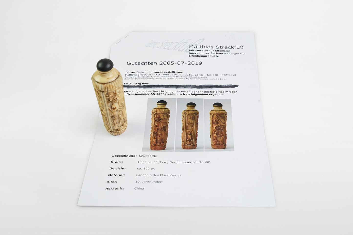 Reich verzierte Schnupftabakflasche aus Elfenbein – China, 19. Jahrhundert