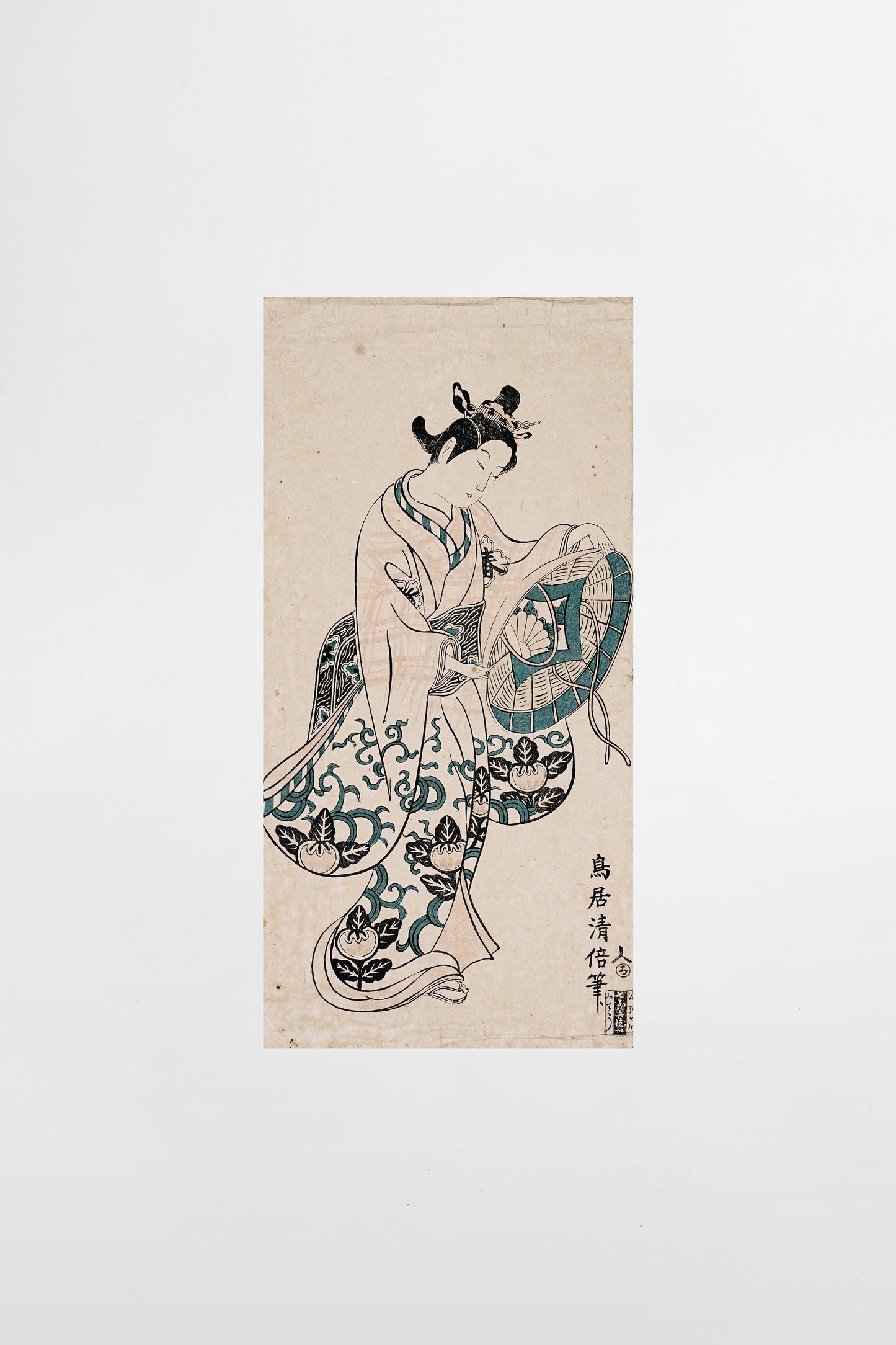 Torii Kiyomasu: Portrait of a woman with hat – Japan, ca. 1720