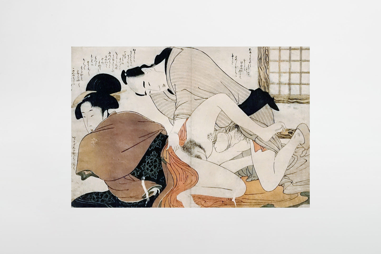 Kitagawa Utamaro: Geisha und Liebhaber mit freistehendem Paravent; Shunga – Japan, ca. 1850