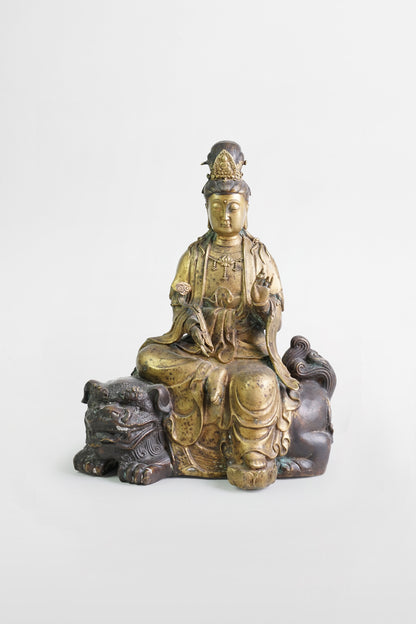 Bronzefigur von Simha-Vahana Manjushri – Tibet, 18. Jahrhundert