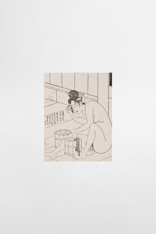 Japanischer Shunga: Begegnung mit einer badenden Frau – Japan, frühes 19. Jahrhundert
