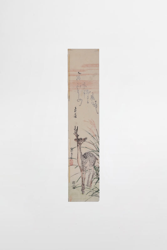 Herbstlicher Hirsch mit Gras; Kakemono-e im Surimono-Stil – Japan, Mitte des 19. Jahrhunderts