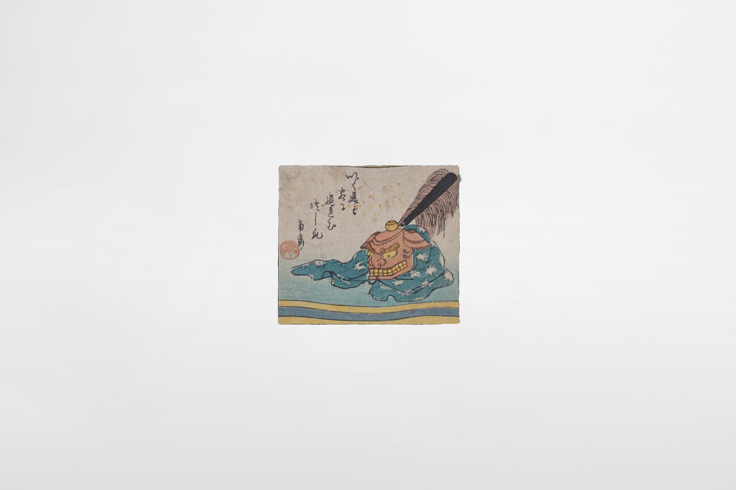 Shishimai-Maske mit Gedicht; Neujahrs-Surimono – Japan, ca. 1830